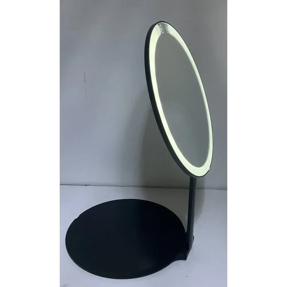 Glo Tech Foldable Travel LED Mirror Portable Black USB-C charging Open Box